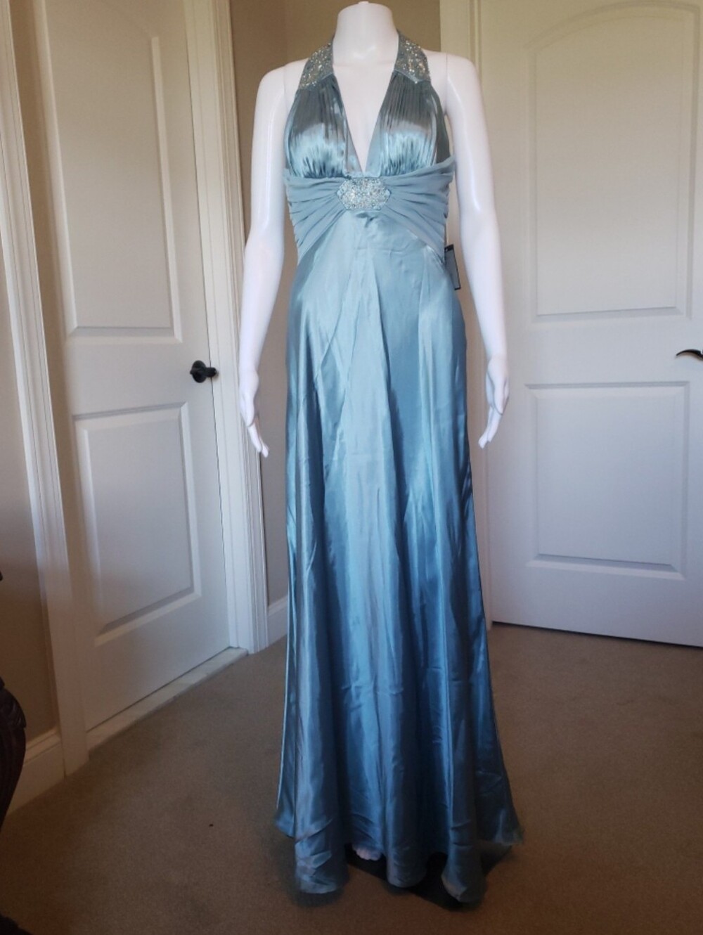 DUSK Collection Sheila Yen Light Blue Halter Gown
